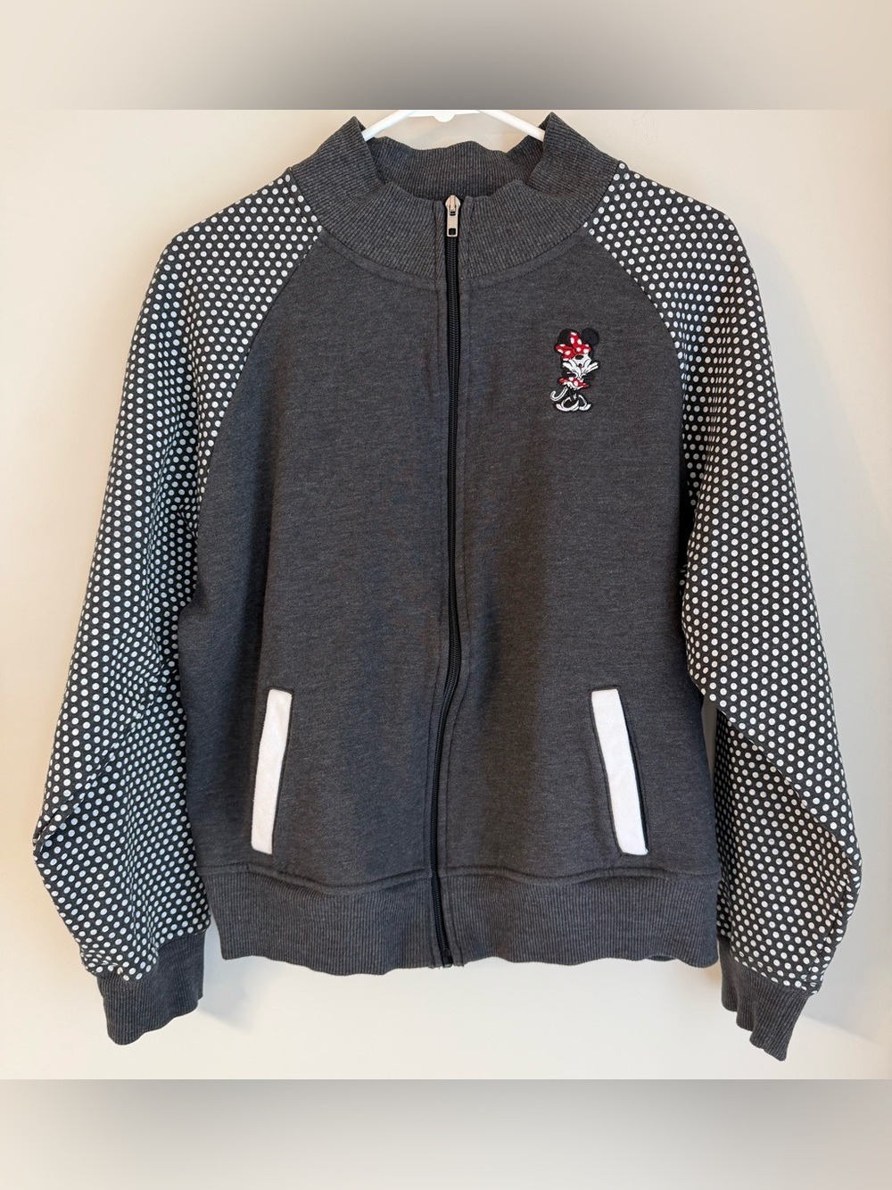 Official Disney Parks Minnie Mouse Polka Dot Sleeve Zip Sweatshirt XL
